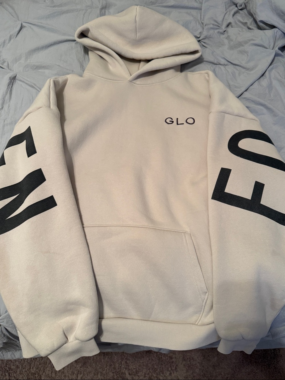 GLO Hooded Sweatshirt in Off-White with Black Sleeve Print